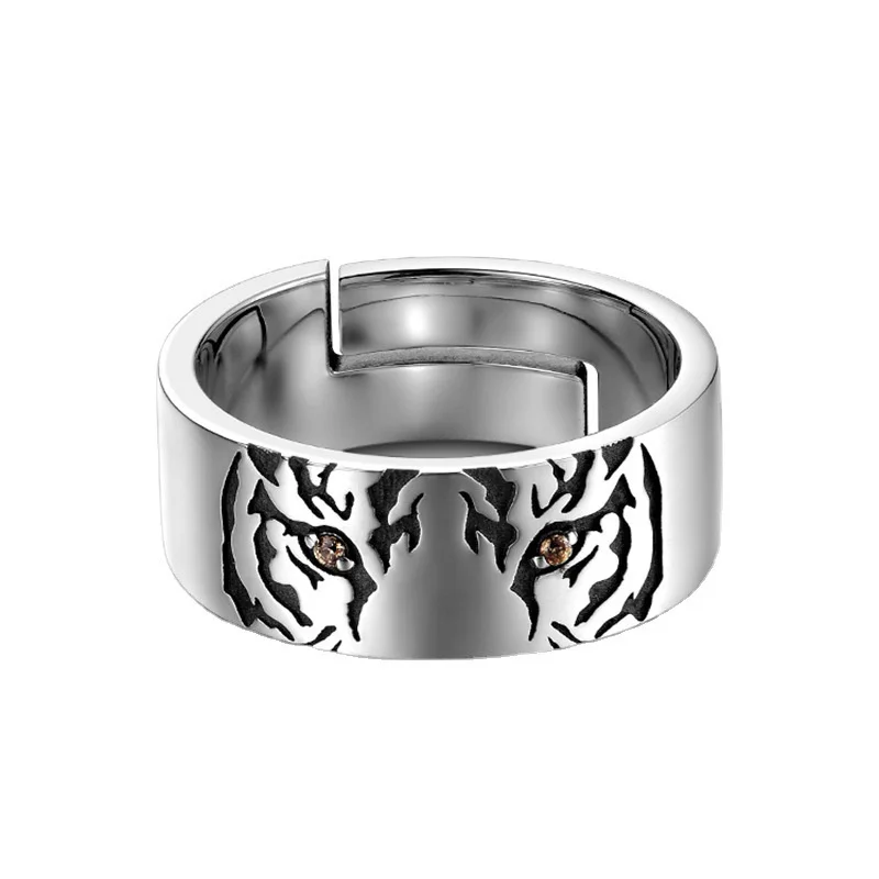 Personality Tiger Pattern Ring Adjustable Men Trendy Jewelry Silver 925 Male Ring Animal Design For Boyfriend Finger Accessories