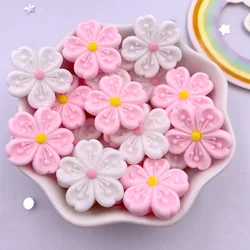 Resin Kawaii 3D Colorful Painted Cherry Blossoms Flatback Stone Scrapbook Figurines 10PCS DIY Bow Decor  Accessories Crafts OM40