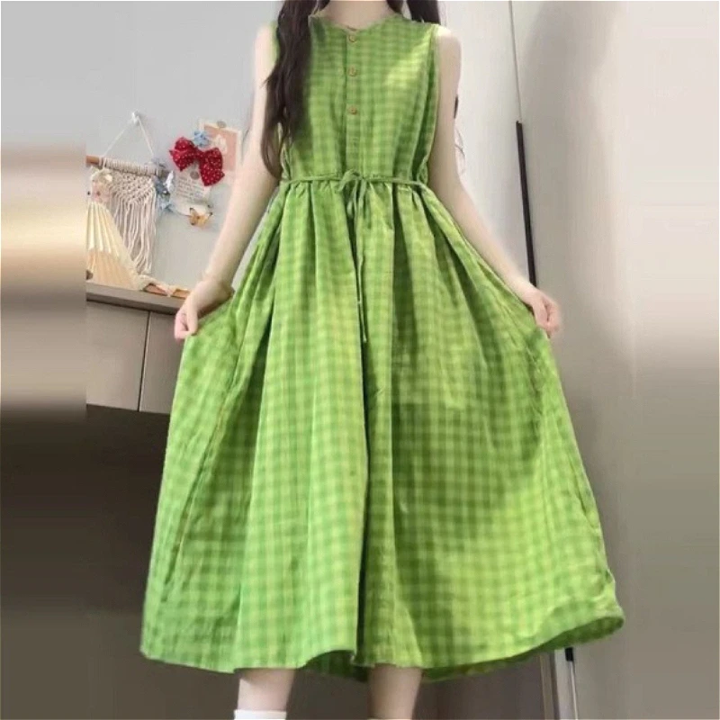 

Long Dress Women Vest Dresses A Line Vestidos Plaid Y2k Streetwear Sleeveless Tight Waist Elegant Splice Party Night Work 2026