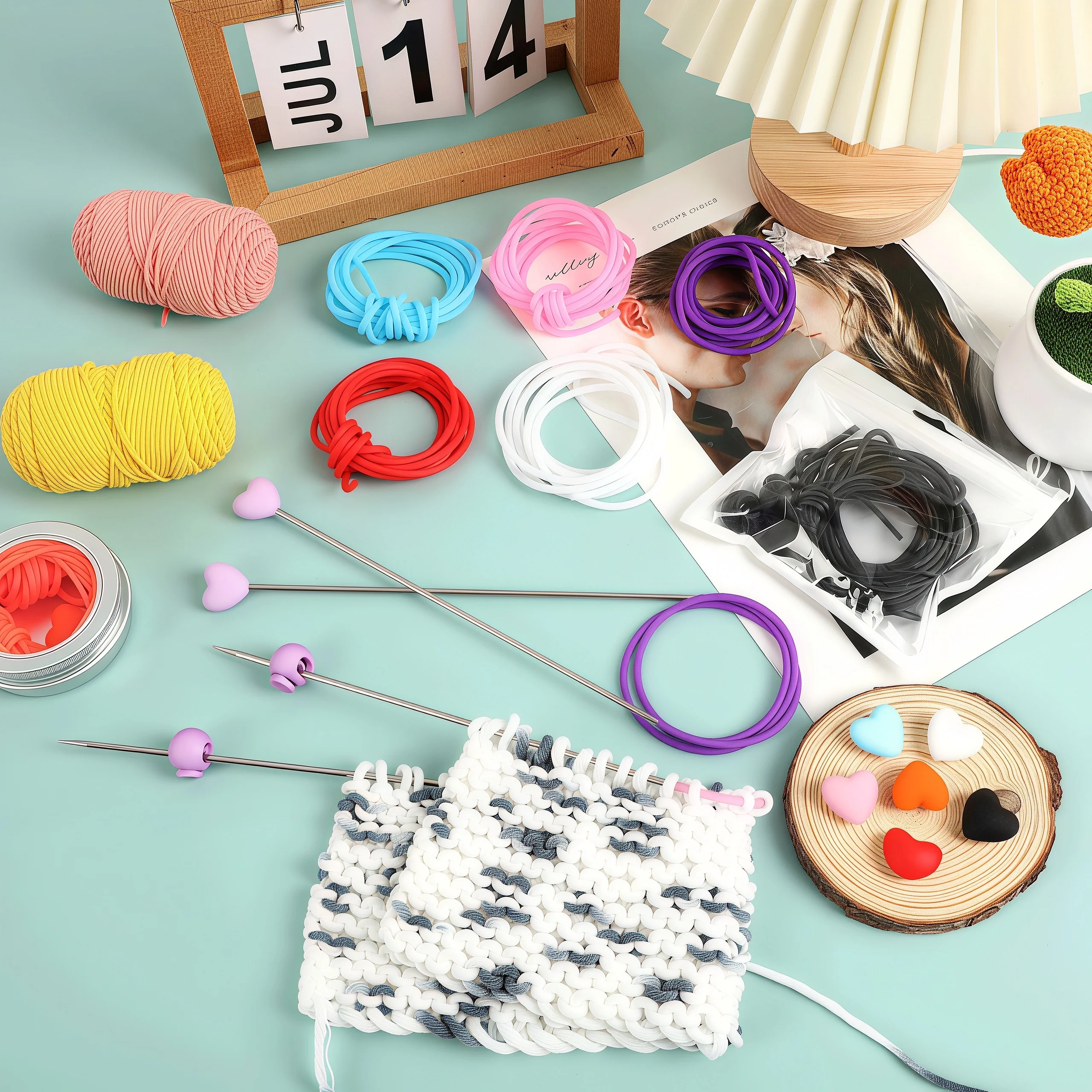 Anti Stripping Needle Tool Needle Stoppers Silicone Tube Set Knitting Stitches Holder Heart Needle Blockage Weaving Tool Set
