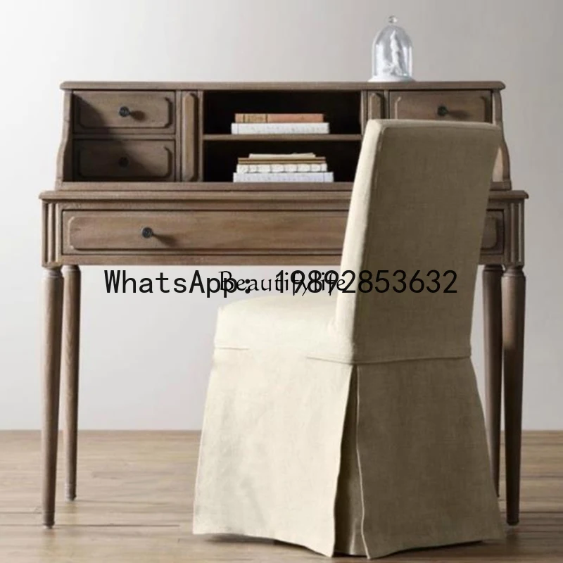 Mini escritorio Country totalmente de madera maciza para dormitorio con cajón, caja de almacenamiento, escritorio