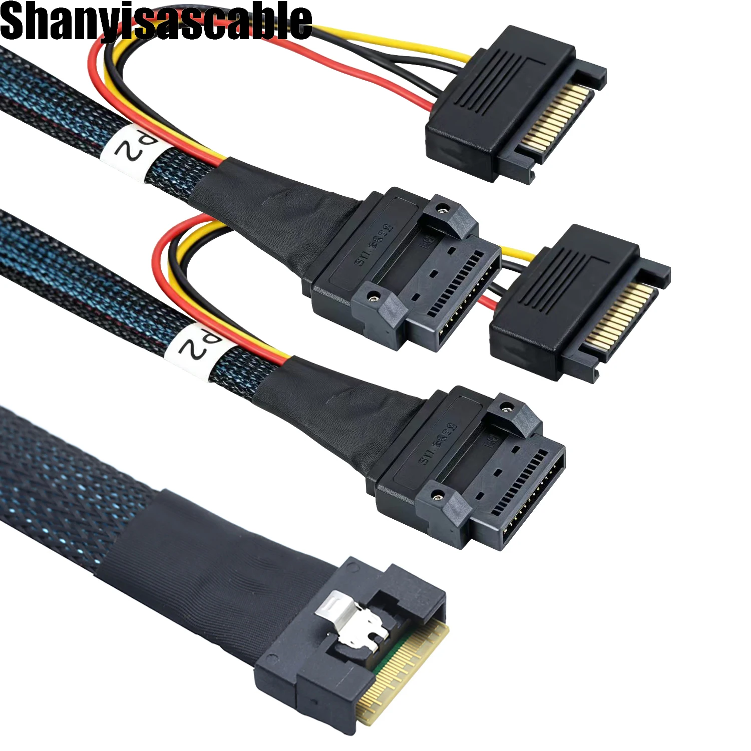 0.5M PCIE Slimline Full-shroud Scoop-proof SFF-8654 8i  to Dual GEN-Z 1C 56 Pin Female Locating Screw Holes with 15 Pin SATA