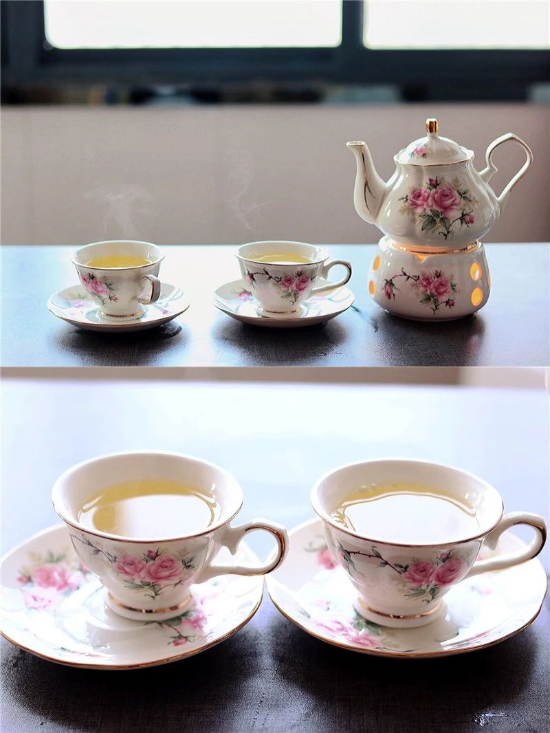 English British Tea Set Pink Camellia 500ML Teapot With Warmer Afternoon Tea Cup and Saucer set Ceramic Holding Furnace Teaware