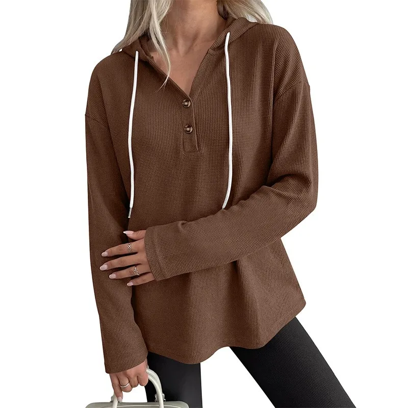 Casual Pullover Hoodie with V Neck Regular Length American and European Style Regular Sleeve Autumn Long Sleeve Women Hoodie