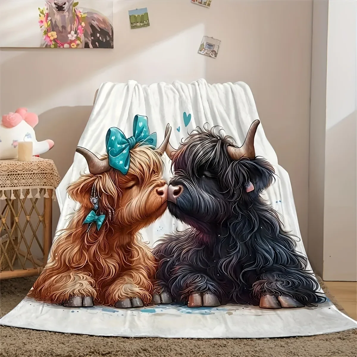 1PC Cute Highland cow Blanket For Boys Girls Girlfriend Anniversary Birthday Gifts Festival Gifts Soft Blankets Four season use