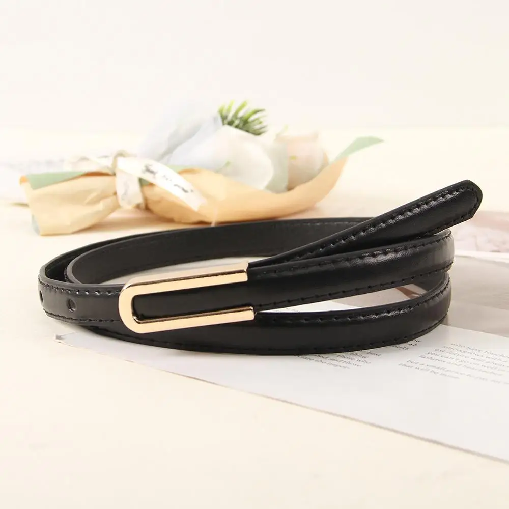 2025 Fashionable and Versatile Black Leather Thin Belt for Women, Decorative Dress Simple Korean Style Suit  White Small Belt