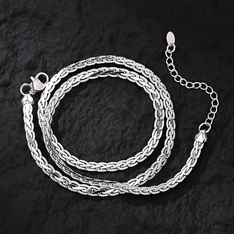 ZABRA 925 Silver Woven Necklace Keel Chain Men's Fashion Clavicle Chain Neck Chain Men's Accessories