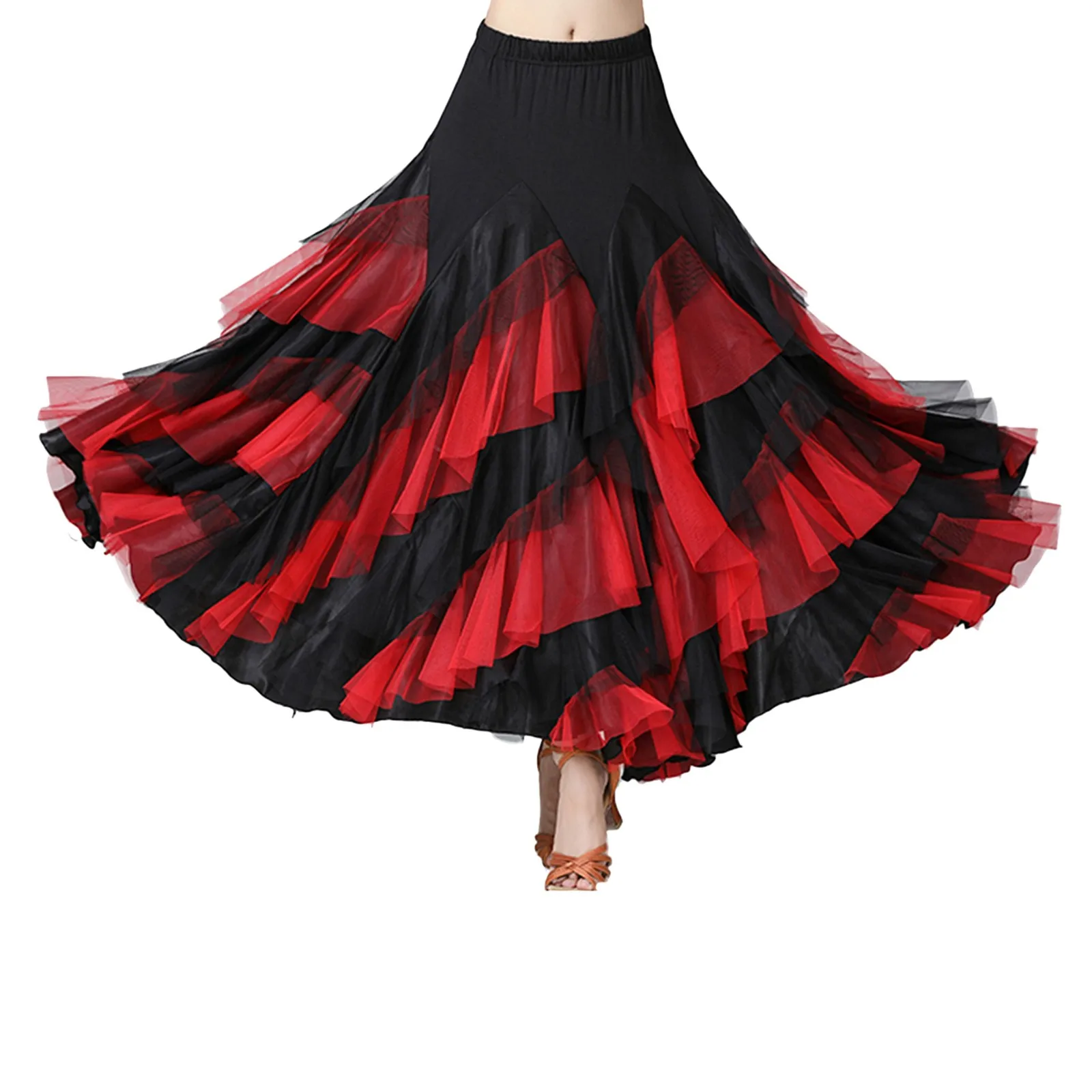 

Women's Large Swing Half Length Skirt Solid Color Lace Patchwork Long Dance Skirts Ballroom Practice Performance Skirt