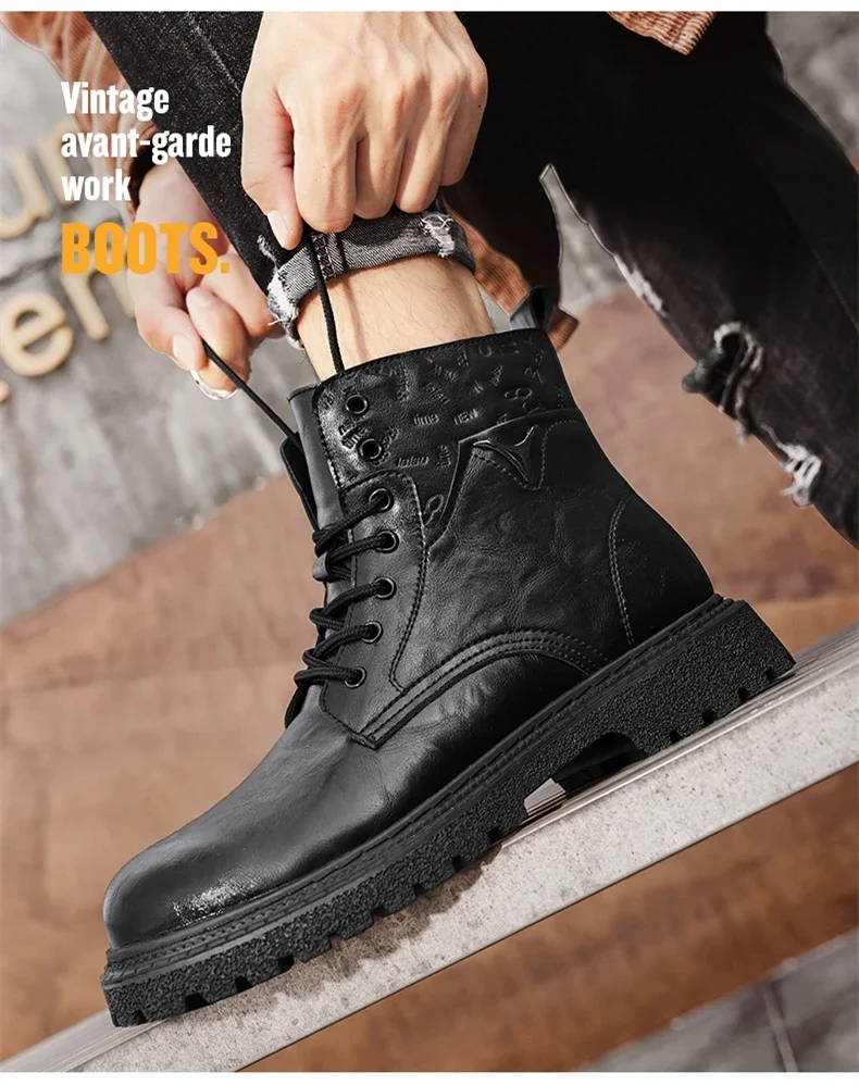 6cm Invisible Height Increasing Men Boots Leather Outdoor Autumn Winter Shoes Warm Non-Slip Comfortable Elevator Ankle Boots
