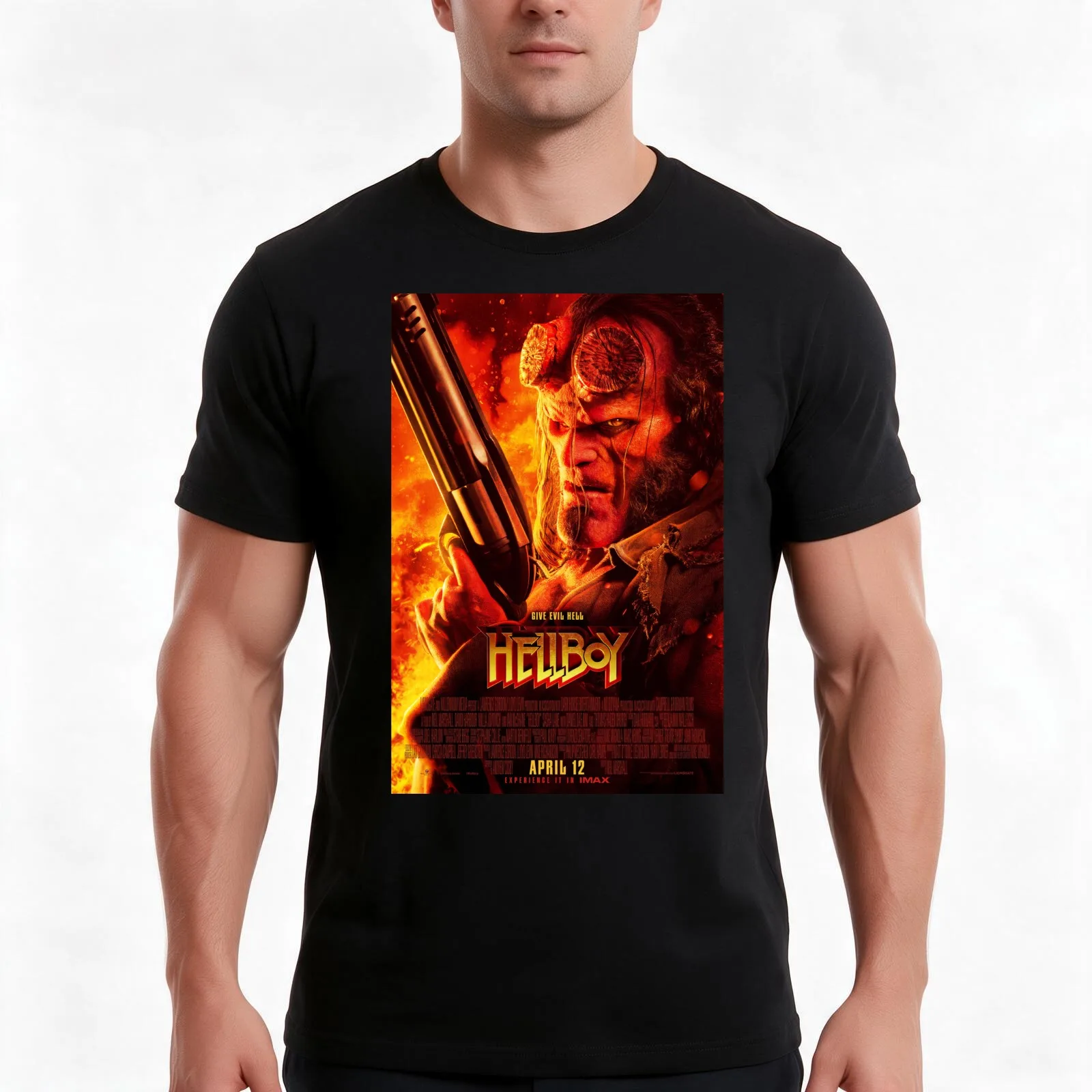 Hellboy Horns T-Shirt, Summer Casual Cotton Tee, Oversized Streetwear Tops, Vintage Graphic Print, Loose Fit Short Sleeve