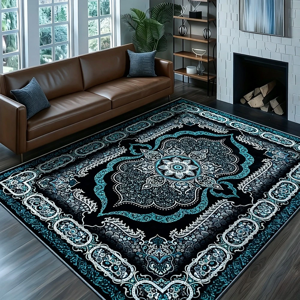 Rug Floral Ornate Border Print Decorative Floor Carpet Living Room Entry Hall Bedroom Classic Bohemian Home Interior Decoration