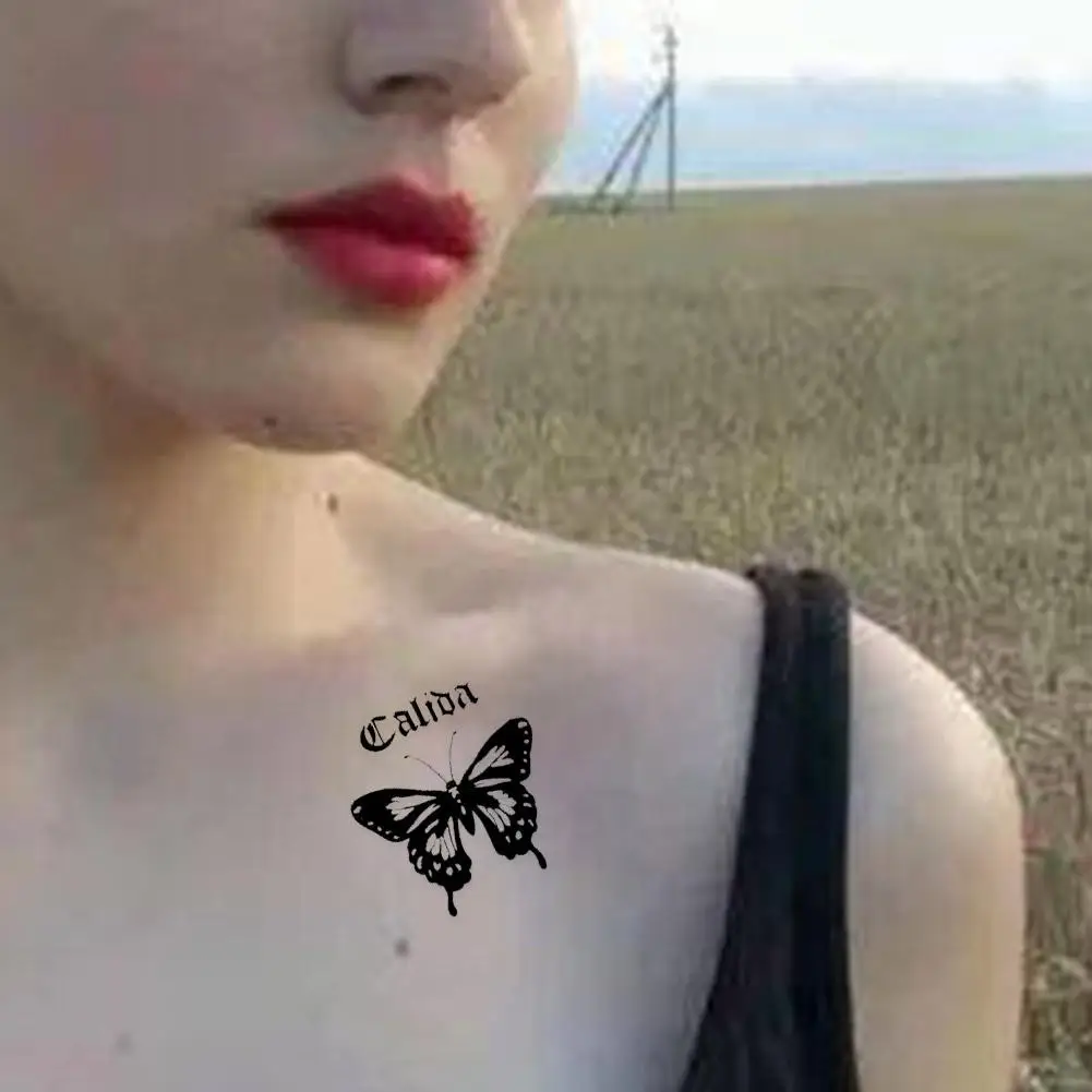 Autoadesivo del tatuaggio temporaneo impermeabile duraturo 3D mani nere petto Tatto farfalla Patch donne arte corpo ragazza fiore finto Natu B9R6