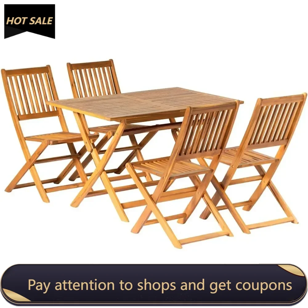 5PCS Acacia Wood Outdoor Dining Set Folding Table With 4 Chairs Patio Garden Furniture Set for Patio Deck Yard Freight Free Sets