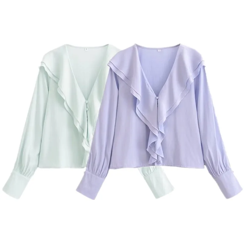 

Spring 2025 Women's Faion V-ne Loose irt with Lace Trim Versatile Long Sve Regular Length Other Material 00%
