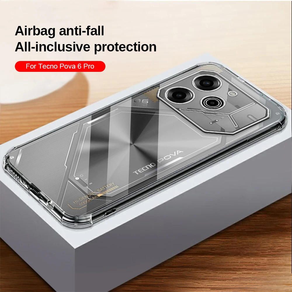 For Tecno Pova 6 Pro Transparent Airbag anti-fall phone shell Pova6pro 6pro Pova6 pro Protective Case 2024 Clear phone cover