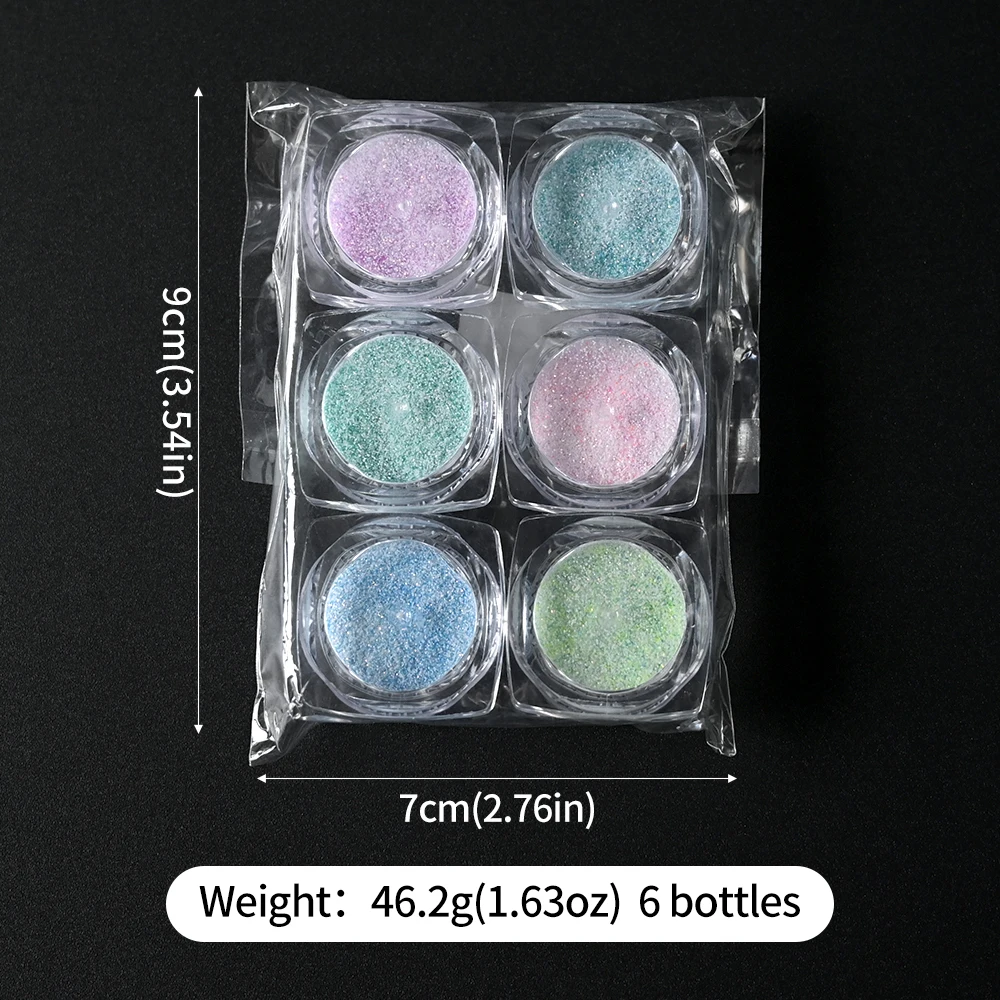 6Jar Sparkling Crystal Diamond Nail Glitter Sugar Powder Blue Pink Candy Sweater Effect Dust Shiny Nail Art Pigment DIY Manicure