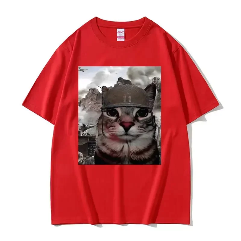 Thousand Yard Stare Funny Cat Meme T Shirts Men Women\'s Fashion Casual Short Sleeve T-shirts Cotton Oversized T-shirt Streetwear