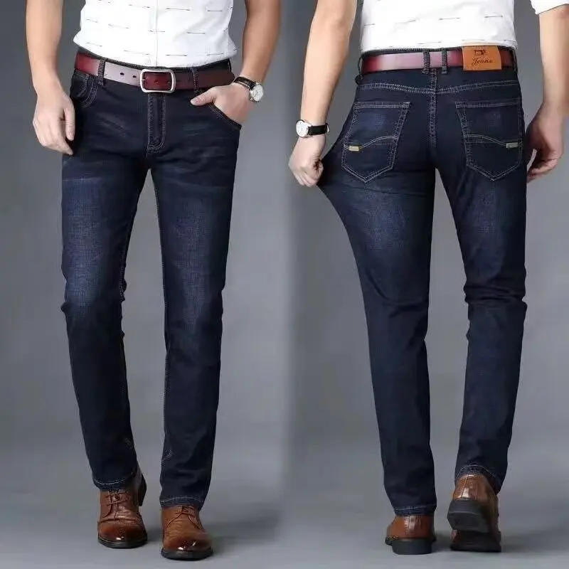 2024 new spring and autumn men straight leg simple casual commuting jeans trend fashion everything zipper design pants