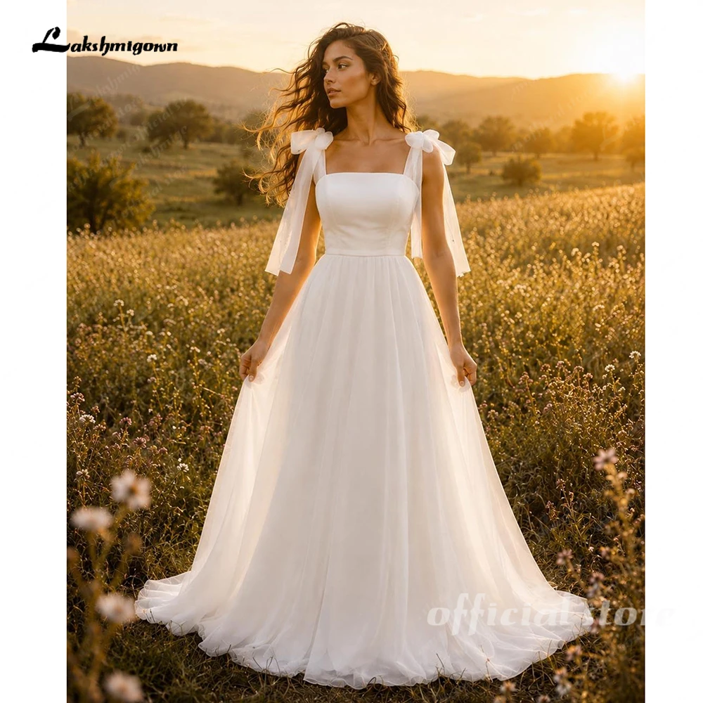Lakshmigown Satin-Organza-Hochzeitskleider Günstige Tüll-Schleifen-Träger-Brautkleider Robe De Mariee Schnürung am Rücken Maßanfertigung – Detail 6