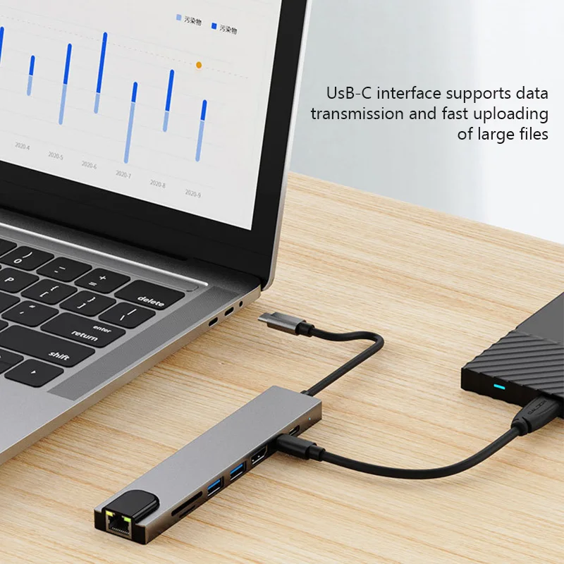 USB C Hub 8 In 1 Type C 3.1 To 4K HDMI Adapter with RJ45 SD/TF Card Reader PD Fast Charge For Laptop Computer image 4