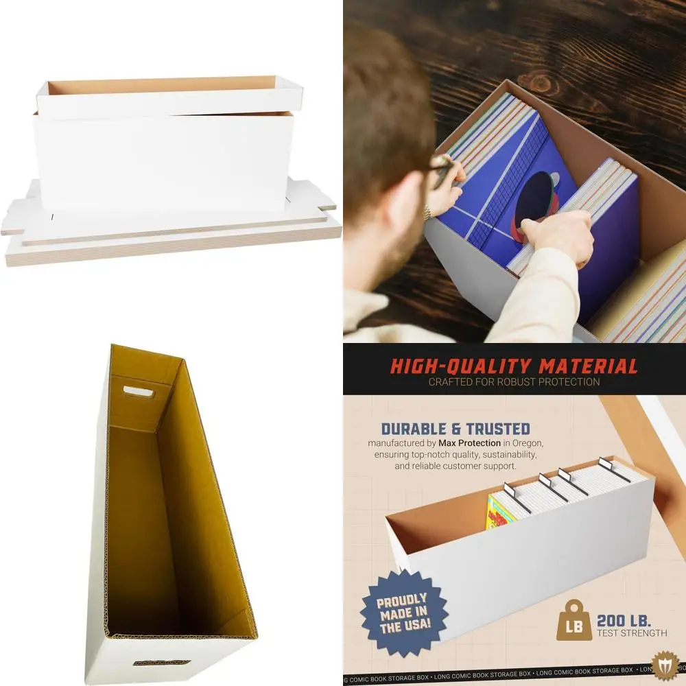 

6-Pack Long Comic Book Boxes with Stackable White Cardboard Cases for Comics, Magazines, and Collectibles