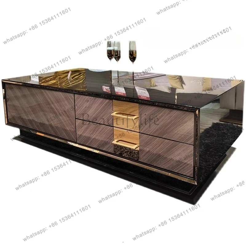 

Italian light luxury solid wood long coffee table modern simple ebony coffee table combination villa living room