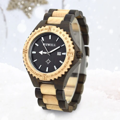 Reloj de pulsera analógico con calendario hecho a mano ligero con movimiento de cuarzo de madera para hombre