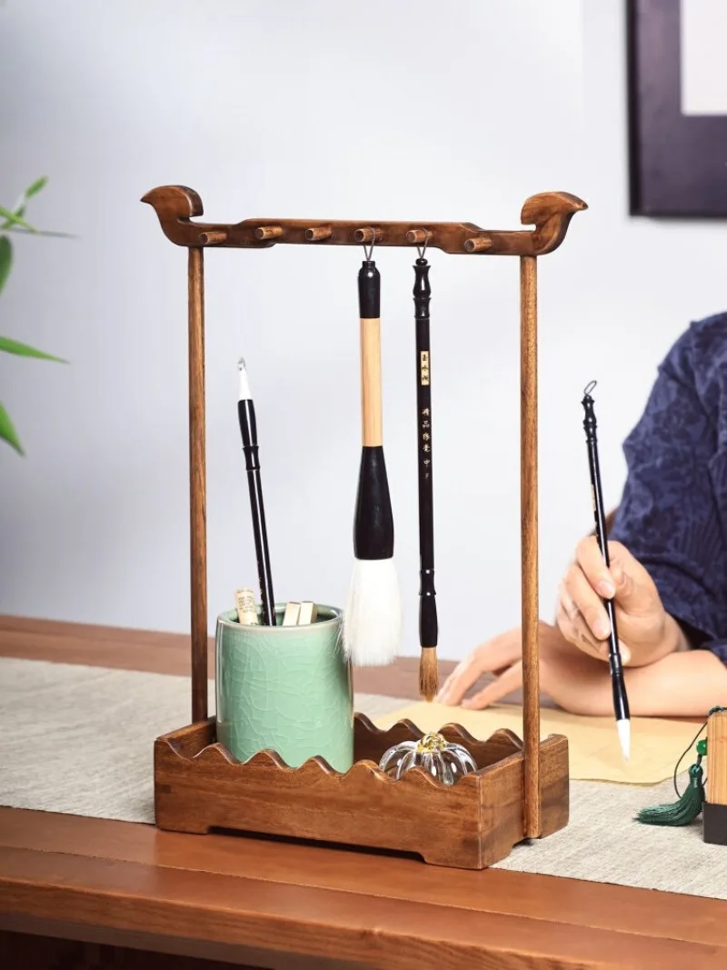 Solid Wood Brush Hanger Wenchang Pen Holder Wenfang Sibao Calligraphy Special Hanging Brush Holder  Luxury High-end Pen Hanging