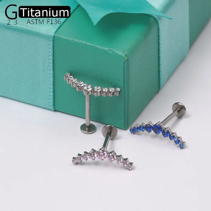 Titanium G23 Zircon Opal CZ Labret Internally Threaded Earring Helix Tragus Cartilage Prevent-allergies Ear Piercing Jewelry