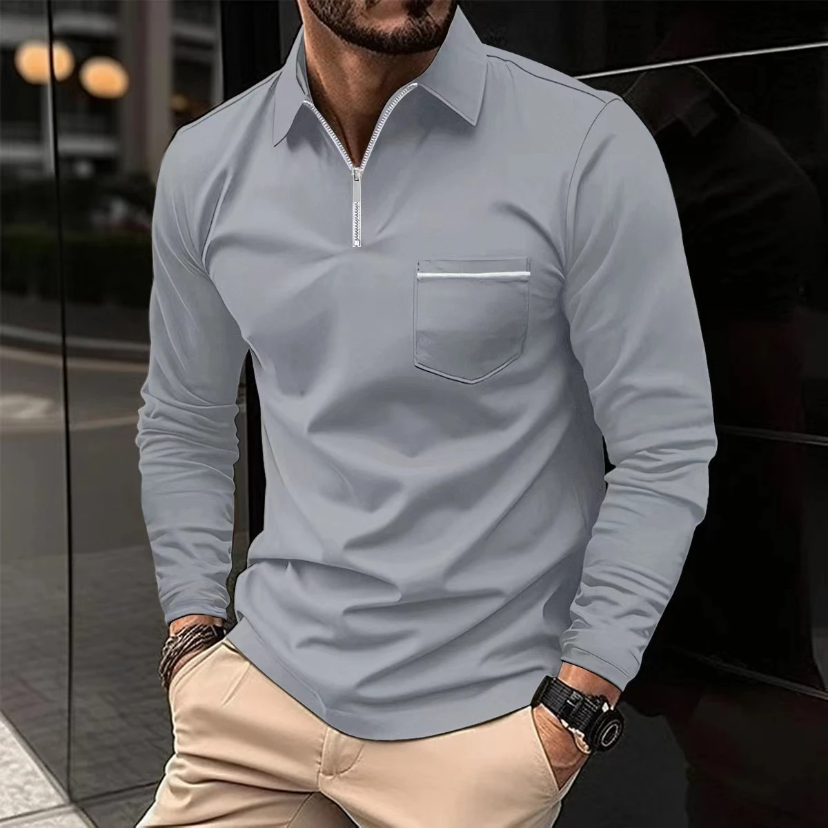 Spring Autumn Men Polo Shirt Casual Sports Shirt Men Pure Color Long Seeved Polo Shirt S-3xl Men T-shirt Fashion Breathable Top