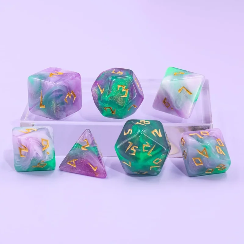 7Pcs/set New Board Game Running Group Multi-faceted Digital Dice  with Flashing Green, Purple, and White Mixed Color Dice