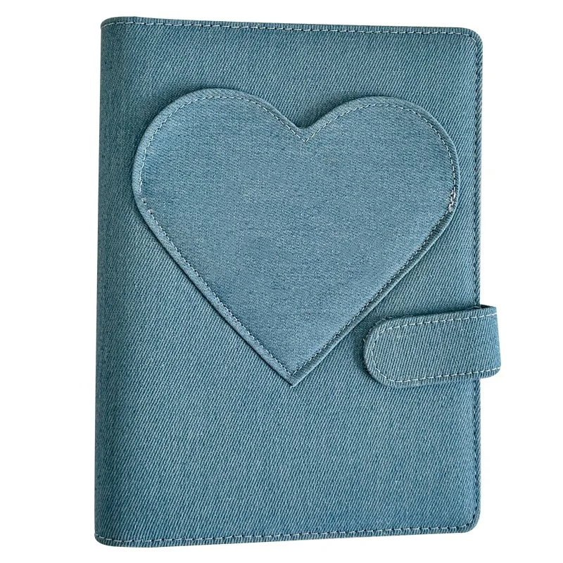 A5 A8 Blue Denim Fabric with Love DIY Binder Cover Notebook Cover Diary Agenda Planning Paper Cover School Stationery