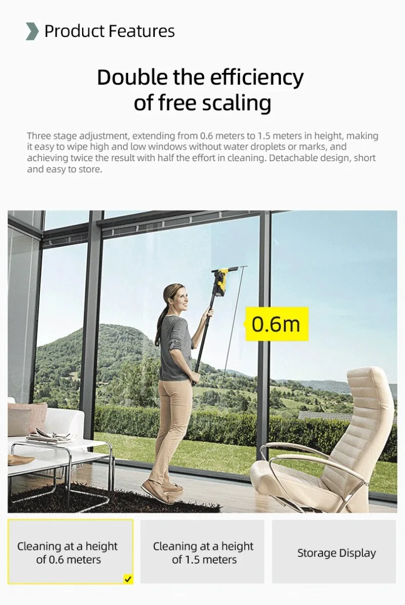 جديد Karcher Limpia Cristal Ventanas مُنظف نوافذ WV1 ملحقات عمود التمديد