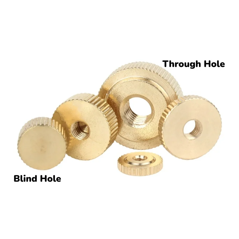 Through/Blind Hole M3 ~ M10 Brass Flat Head Knurled Hand Twisted Nuts Hand-Tightened Nut