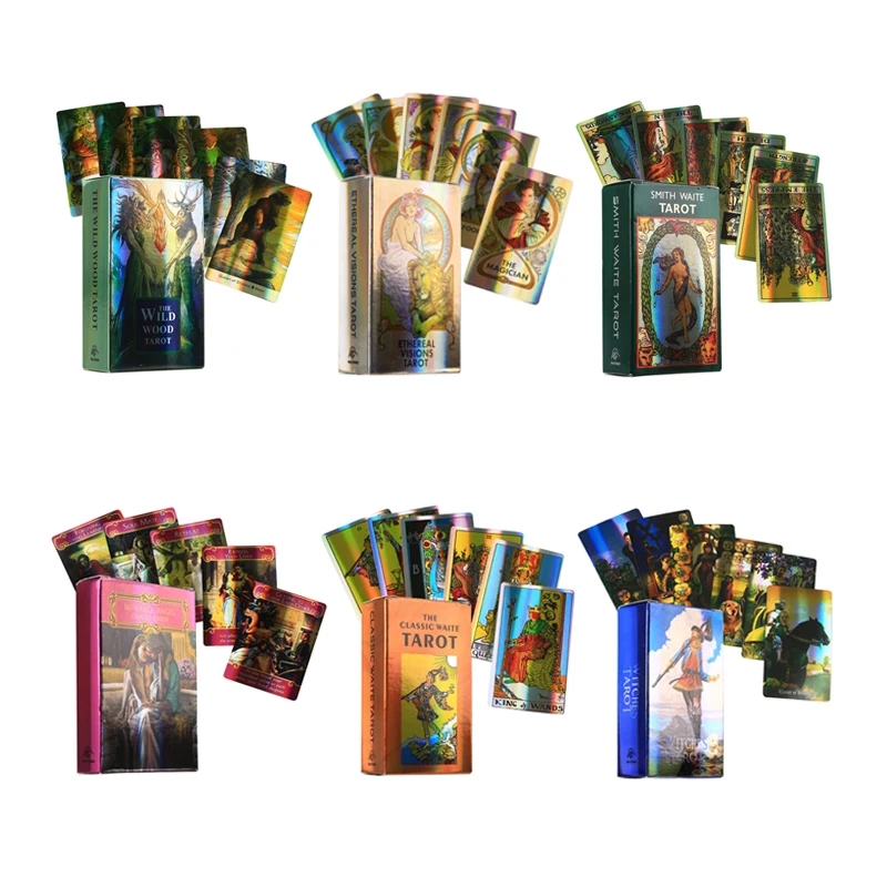 Hot Sale Holographic Witches Tarot Cards Laser Thin Film Divination Fate Forecasting Prophecy Rider Waite Card Games Toys Gifts