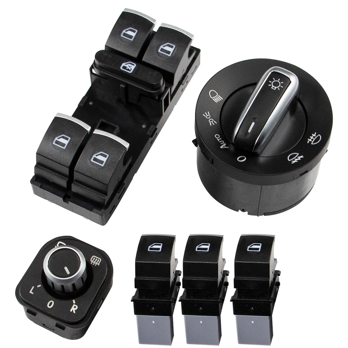 

6 Pcs/Kit 5ND959857 Chrome Auto Window Switch Headlight Switches Window Control Power Lift Switch For VW Golf GTI 5 6 Jetta 6
