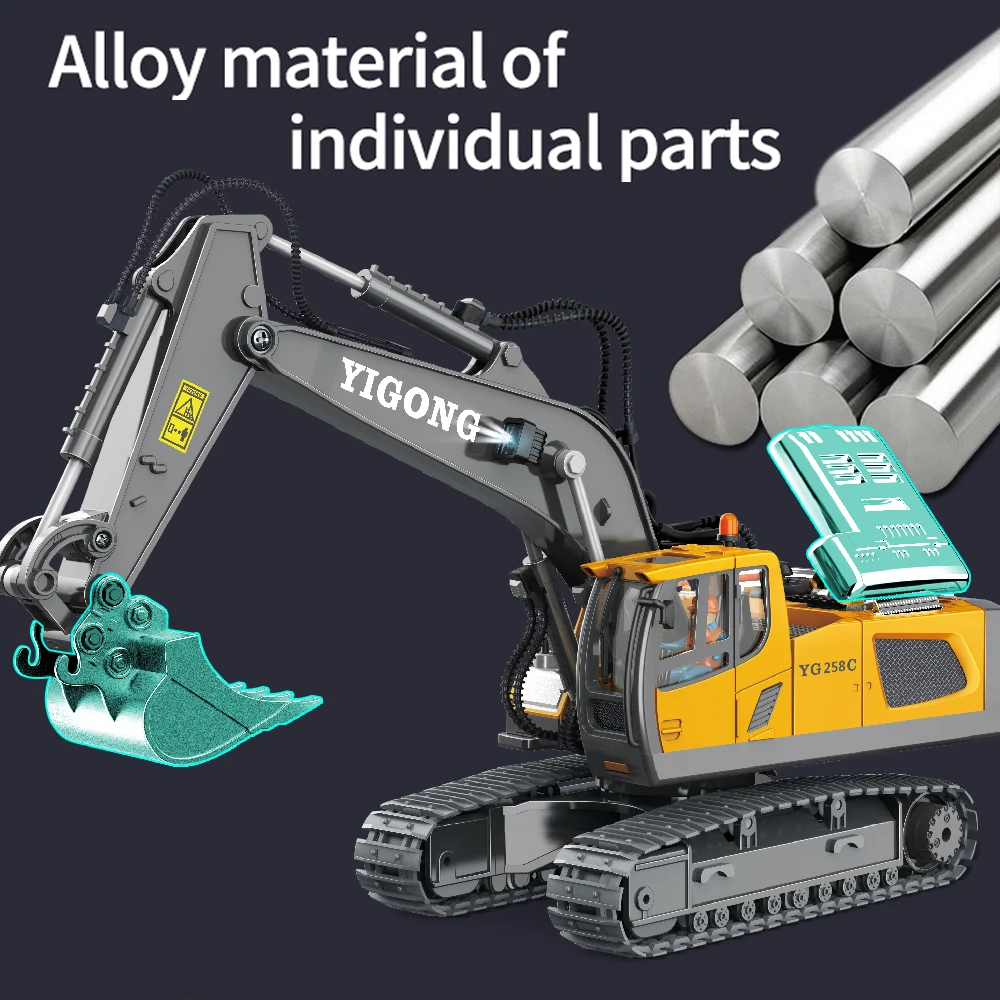 Teeggi 4WD حفارة التحكم عن بعد 4x4 سبيكة شاحنة قلابة جرافة راديو نموذج RC سيارة البناء مركبة لعبة الأطفال طفل هدية