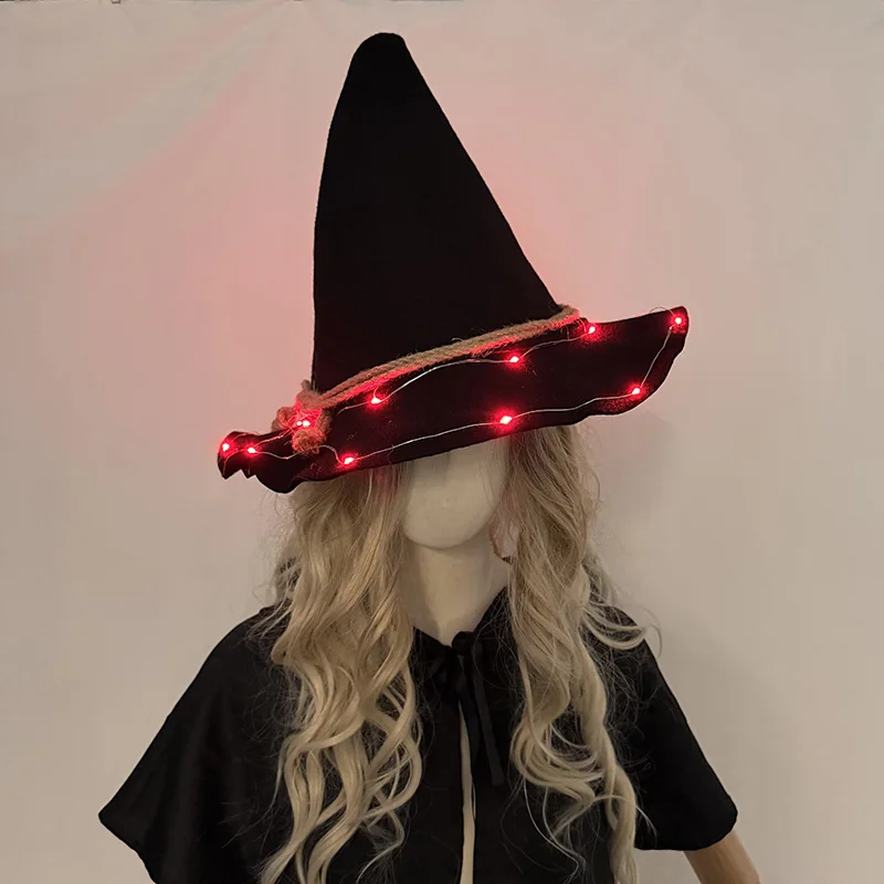 Halloween Light Up Witch Hat Flashing Light Wizard Cap luminous witch headwear Adult Girl Carnival Masquerade Cosplay Costume
