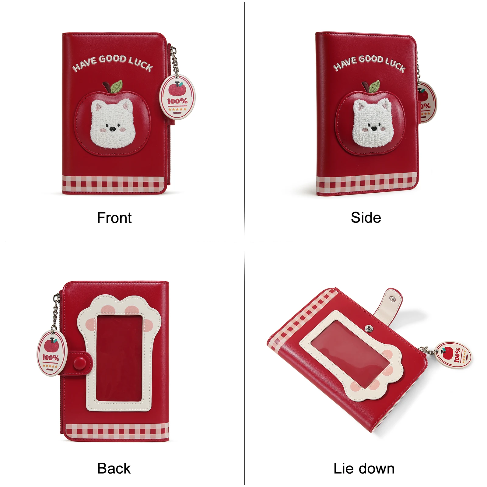 toutou y2k Dog Passport Wallet Red Multi-Function Card Holder Travel Purse with Apple Charm ita bag Wallet | Wallets for women
