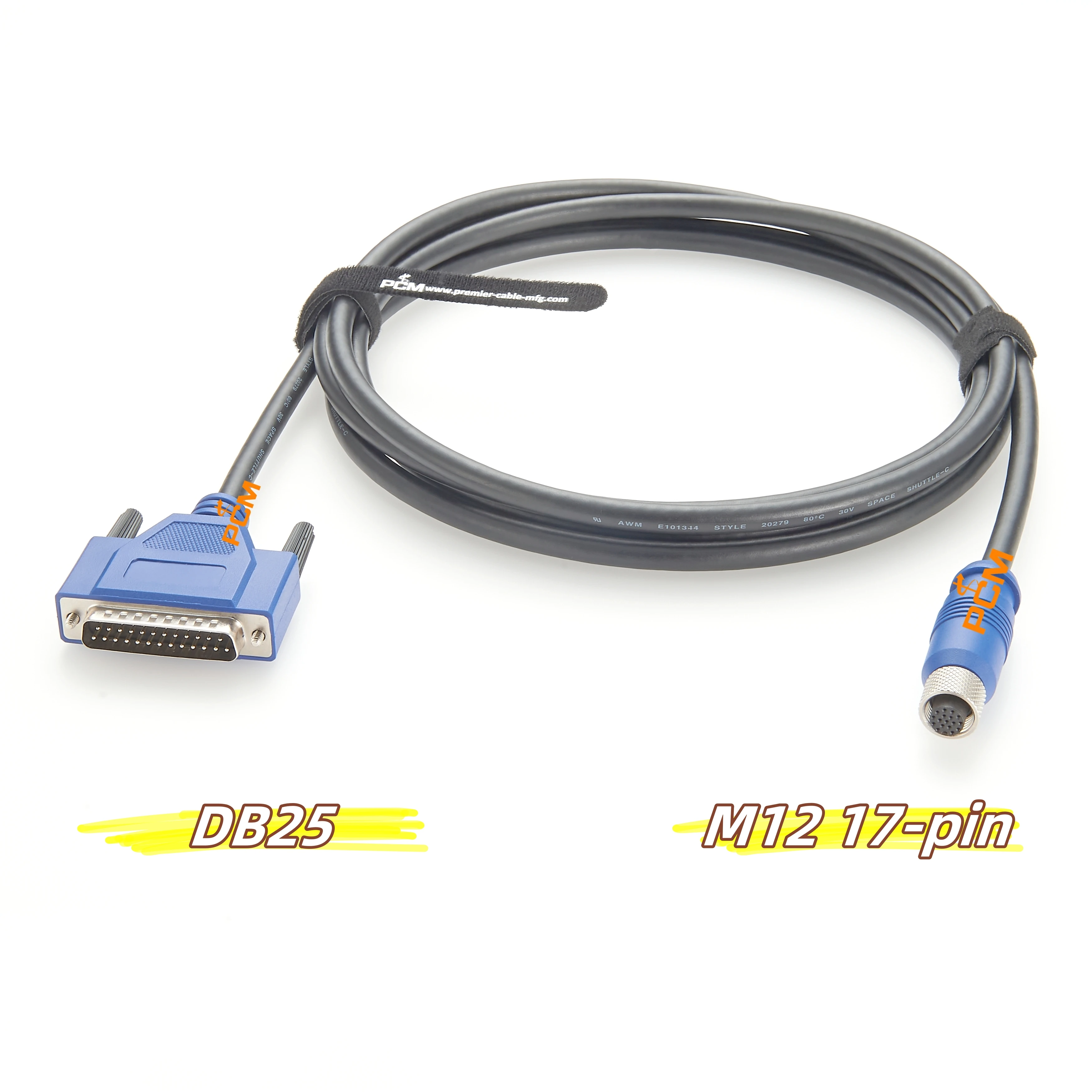 Datalogic Matrix M12 17-pin to DB25 Cable, Machine Vision Cable, Industrial Camera Cable Assembly, I/O Adapter Cable, DB25 Cable