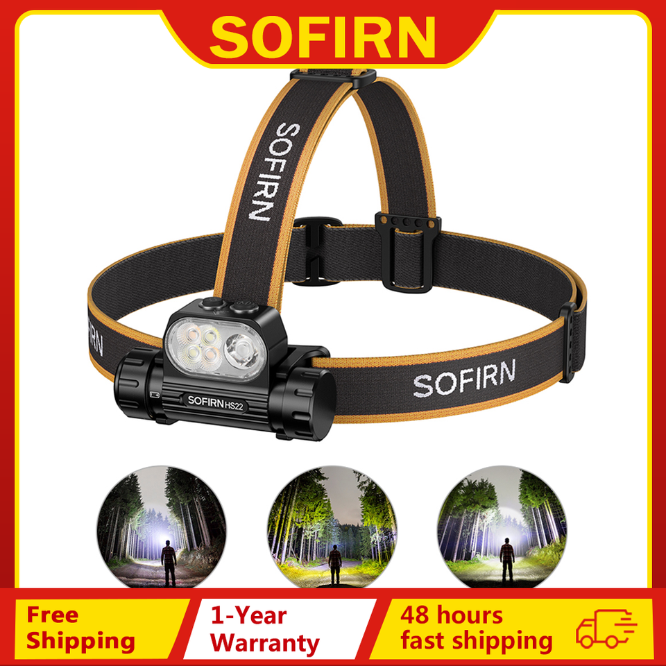 SOFIRN HS22 2500lm Headlamp Stepless Color Temperature Adjustment SFT25R LED 6000K Flashlight With 2700K Warm light Dual Switch
