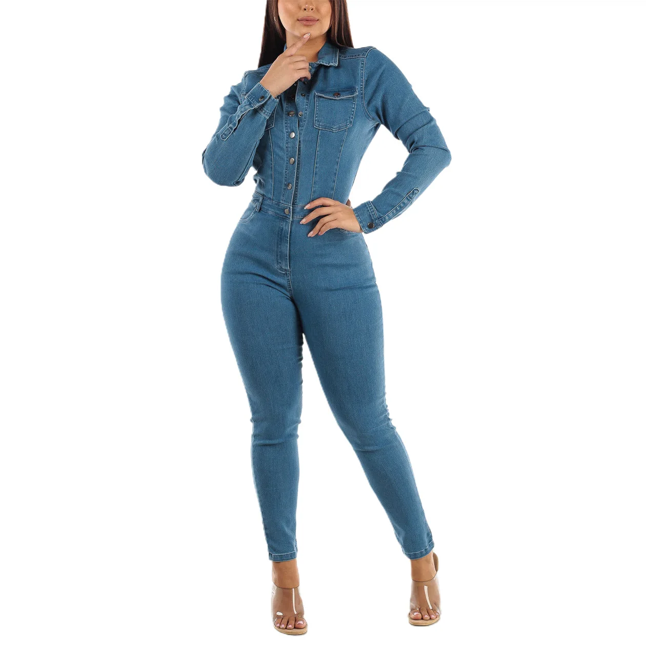 Denim Jumpsuits One Piece Pencil Sheath Jean Overalls Single Breasted Solid Skinny Washed Ankle Length Jeans High Street