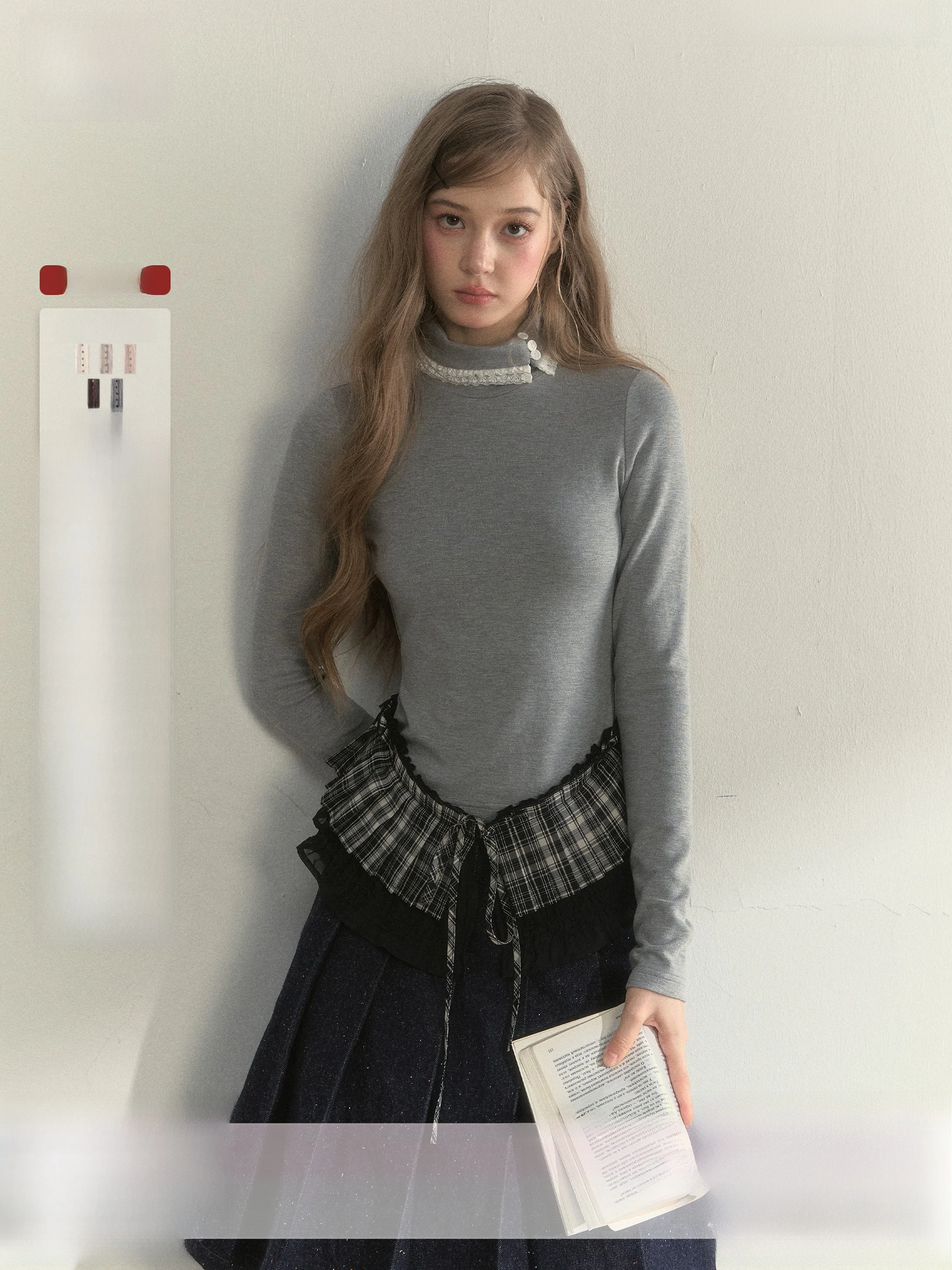 SunsetPark Sunset Park Comfortable Small High Collar Skirt Blouse Layering Long Sleeve T-Shirt Vintage Style Women's Fashion
