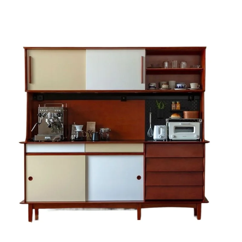 

Medieval style solid wood dining side kitchen wall integrated cabinet multi-functional rock slab