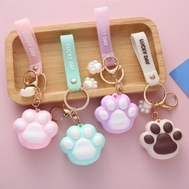 Silicone Cat Paw Keychains Fashion Kawaii Car Key Rings Handbag Decor Backpack Pendant Korean Stationery Home Office Supplies