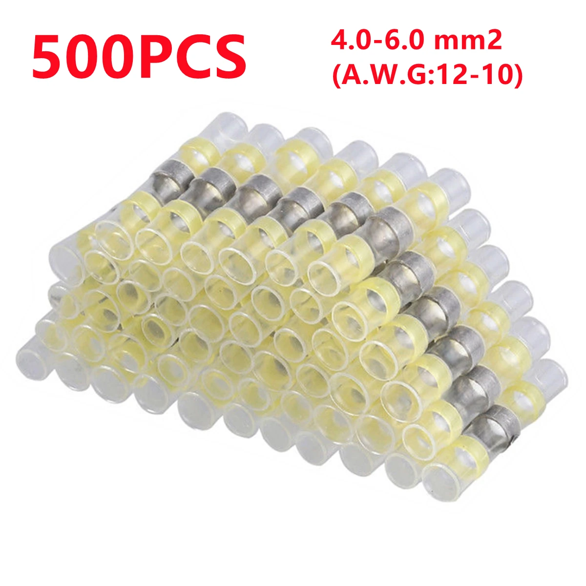 

100-1000PCS Yellow Heat Shrinkable Wire Connector 4.0-6.0 Mm2 Waterproof Sleeve AWG12-10 Butt Electrical Splice Solder Terminal