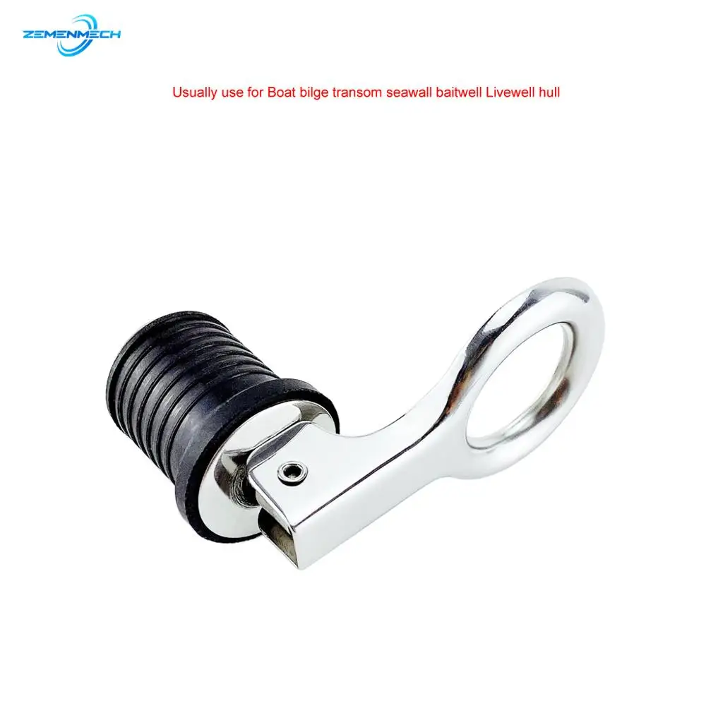 

304 Stainless Steel Handle Rubber Drain Plug Snap Tight Flip Style Hull Livewell Bilge Transom Seawall Marine Boat Accessories