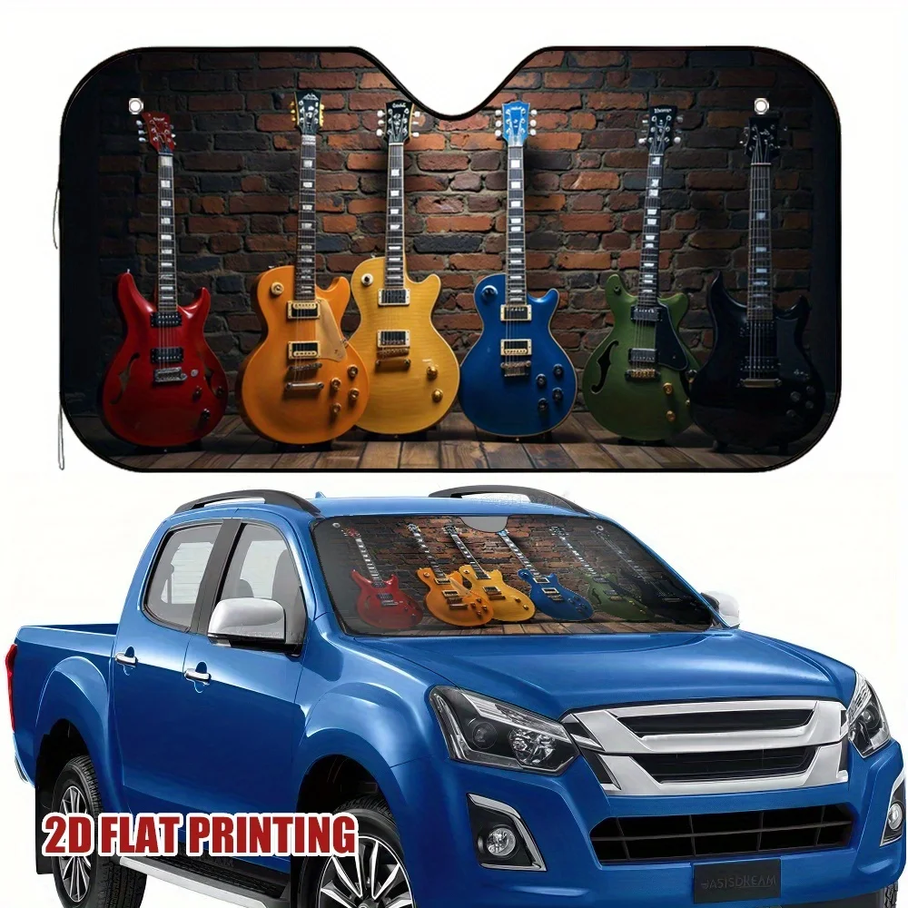 

1pc 2D flat pring Sunshade Windshield Sunshade for Car Electric Guitar polyester Mother's Day for Keep the vehicle