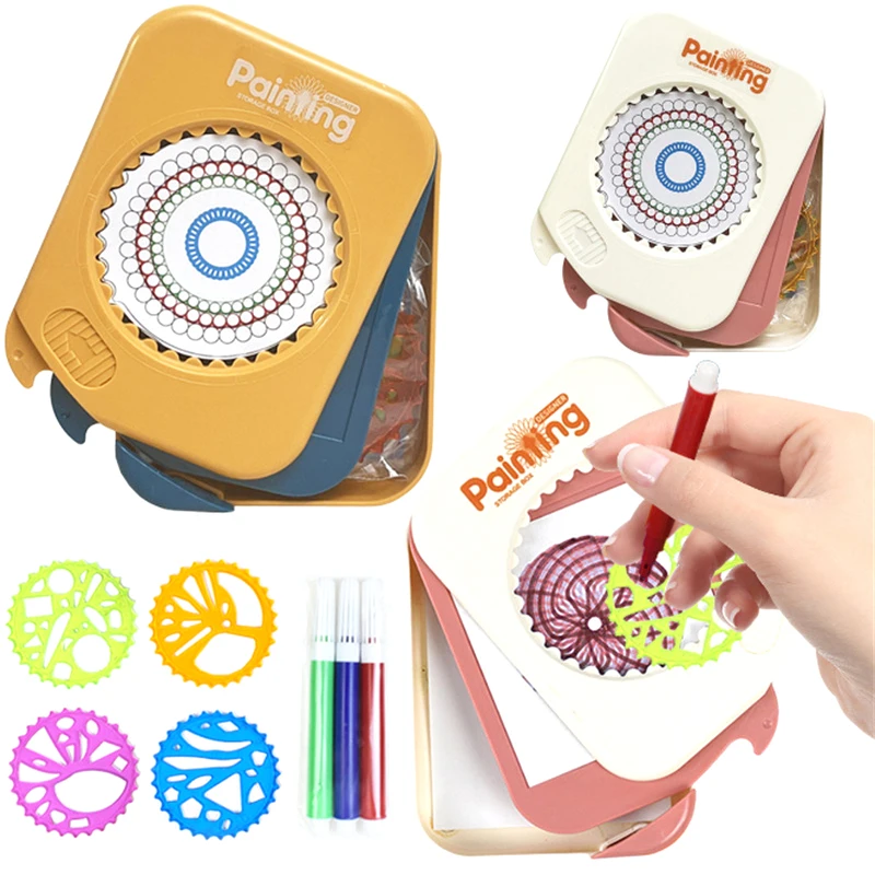 Drawing Art Spirograph Set, Fun Shapes Classic Gear Design Drawing Toys Pink And Blue For Kids 8+ Some Parts Are Sent Random