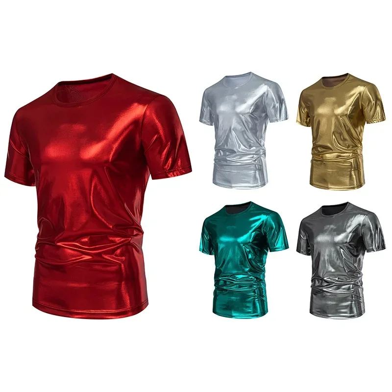 2024 Summer American Bright Short-sleeved T-shirt Mens Party Latin Stage Bright Short-sleeved T-shirt for Men